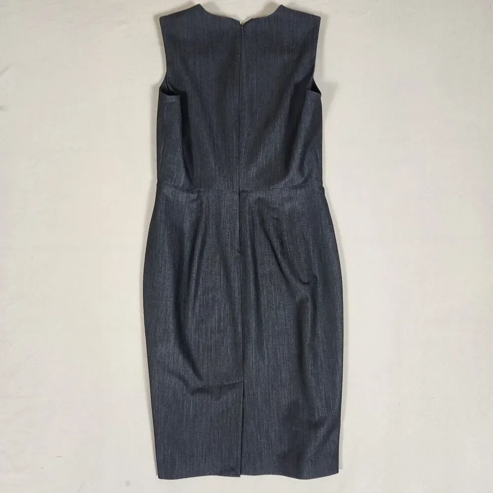 Calvin Klein Denim Sheath Dress Gold Zip Studded Size 6 Stretch - Picture 3 of 8